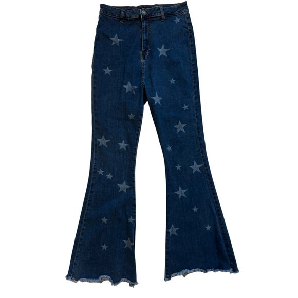 Nasty Gal Denim - Nasty Gal Star Print Flare Jeans Women’s US 12 USA Y2K Americana Western 29x32
